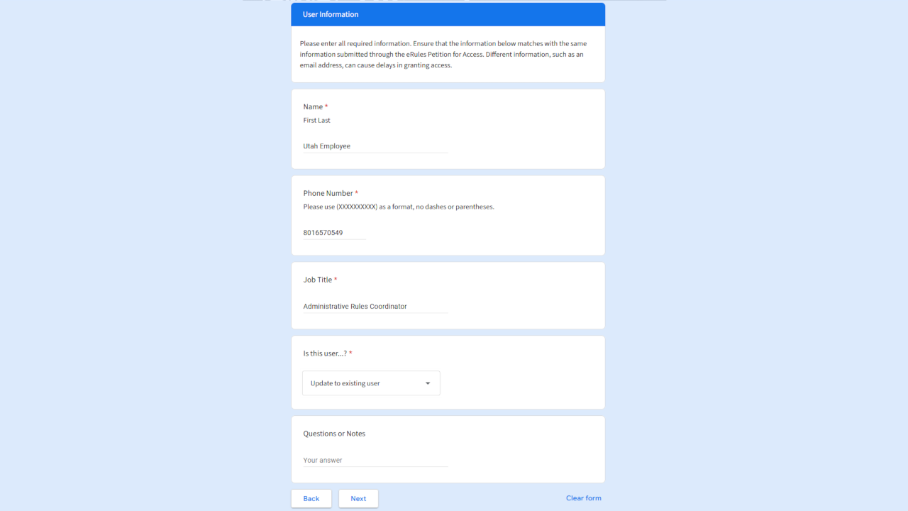 Screenshot of a form collecting general user information.