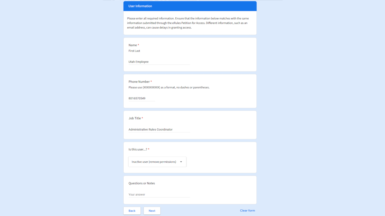 Screenshot of a form collecting general user information.