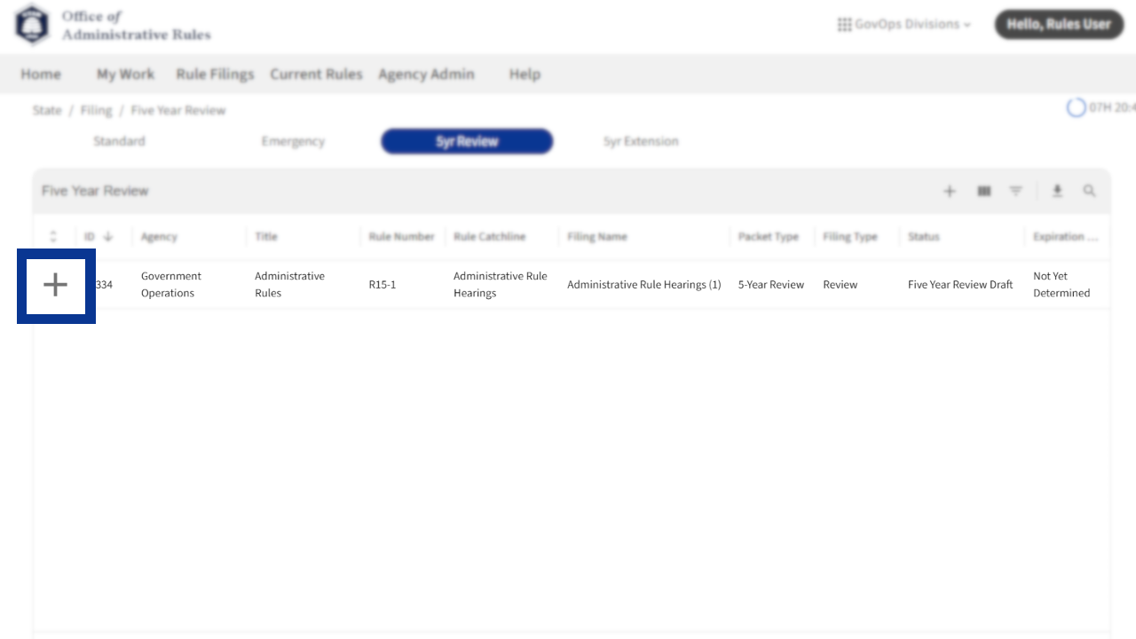 Screenshot of eRules with the filing detail pane in focus.