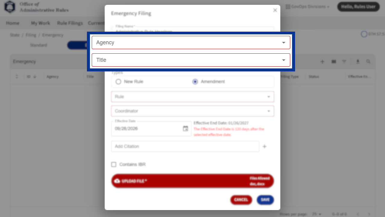 Screenshot of eRules with the filing details pane in focus.