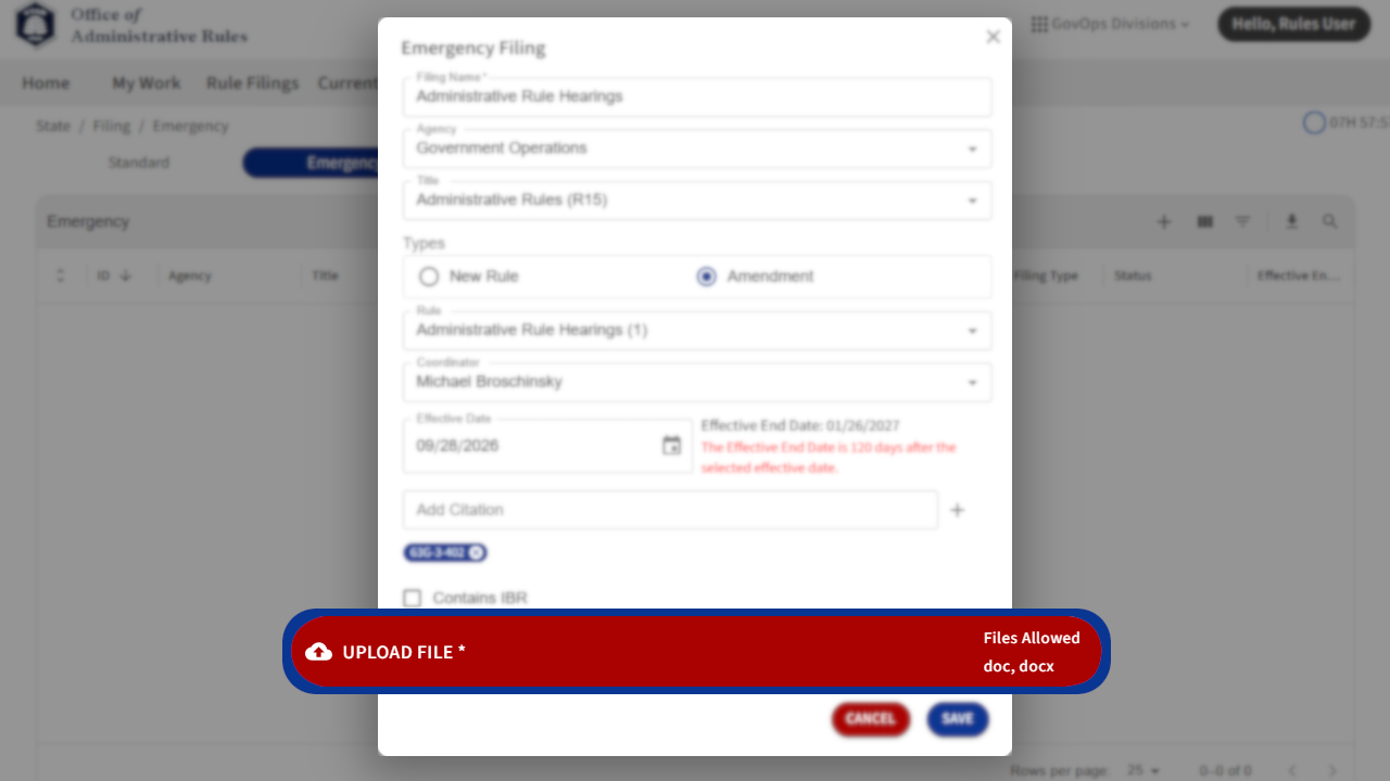 Screenshot of eRules with the filing details pane in focus.