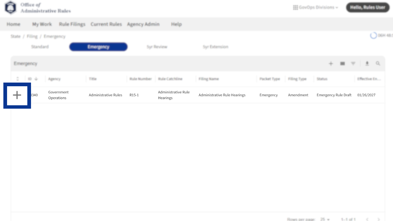 Screenshot of eRules with the Rule Filings tab in focus.