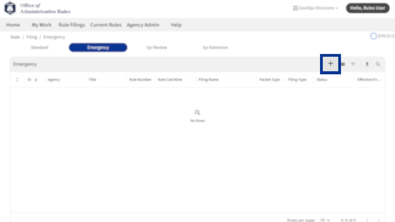 Screenshot of eRules with the Rule Filings tab in focus.