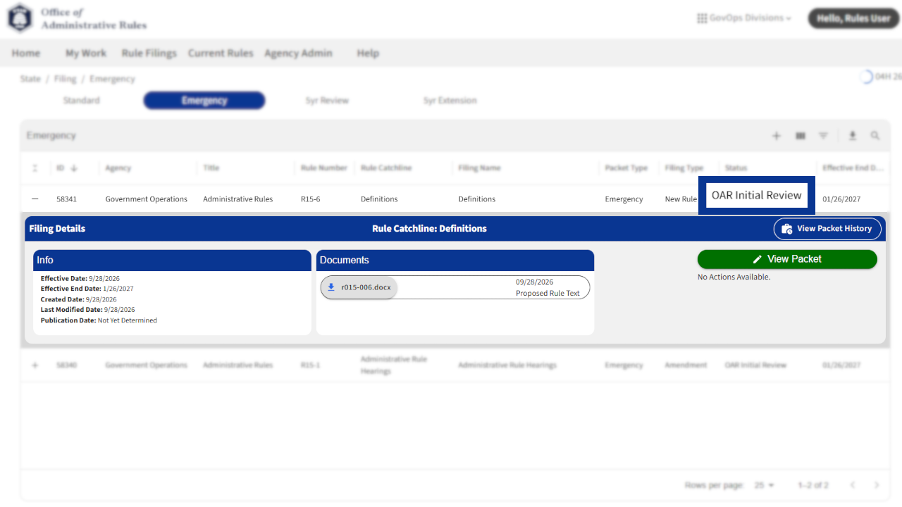 Screenshot of eRules with the Filing Details window in focus.